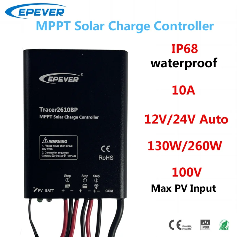 EPEVER Waterproof 10A MPPT Solar Charge Controller 12V24V MaxPV 100V Fit LeadAcid Lithium Solar Panel Charger Regulator