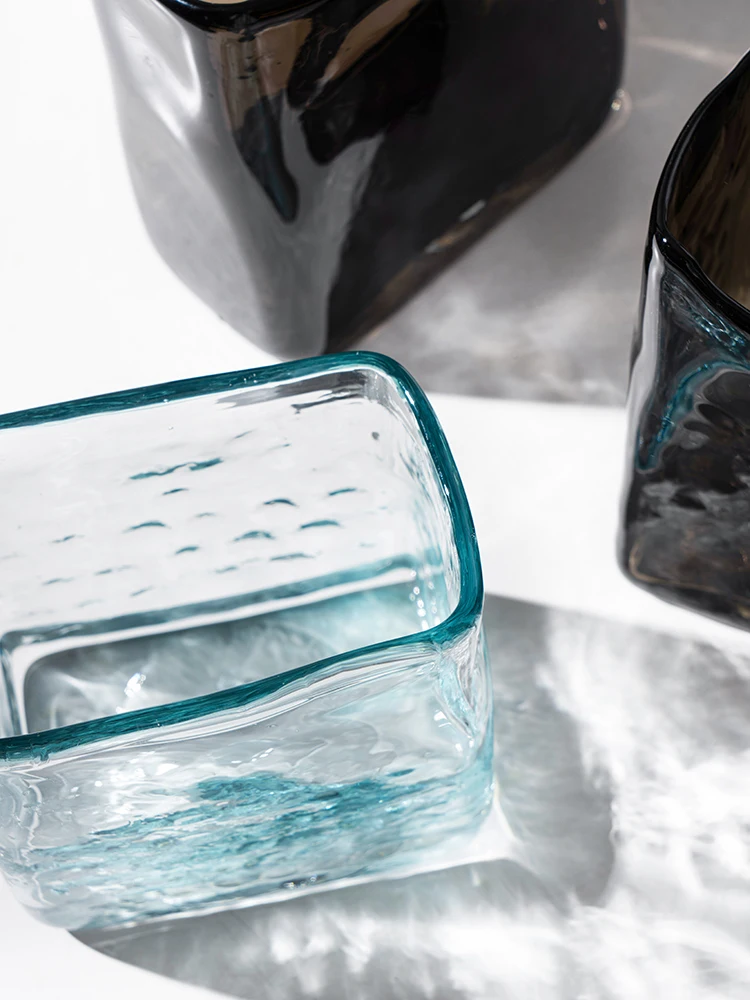 Квадратная гидропонная ваза для цветов синее стекло украшение рабочего стола