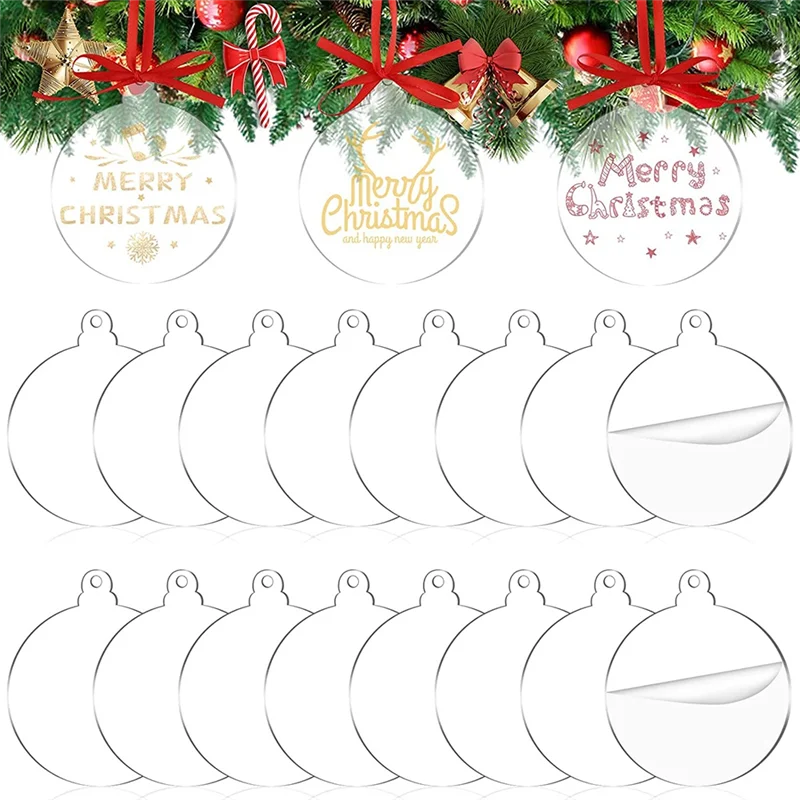 

72 Pcs 3.5Inch Acrylic Ornament Blank with Holes Round Acrylic Christmas Ornaments Bulk for Holiday Decorations Type 1