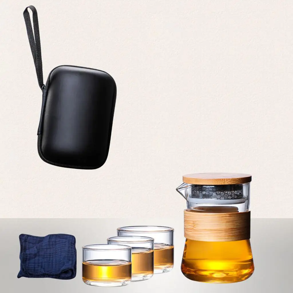 

Portable Travel Tea Set with Tea Infuser Teaware 1 Pot 3 Mini Cup Chinese Gung Fu Teapot for Home Picnic Outdoor Office Camping