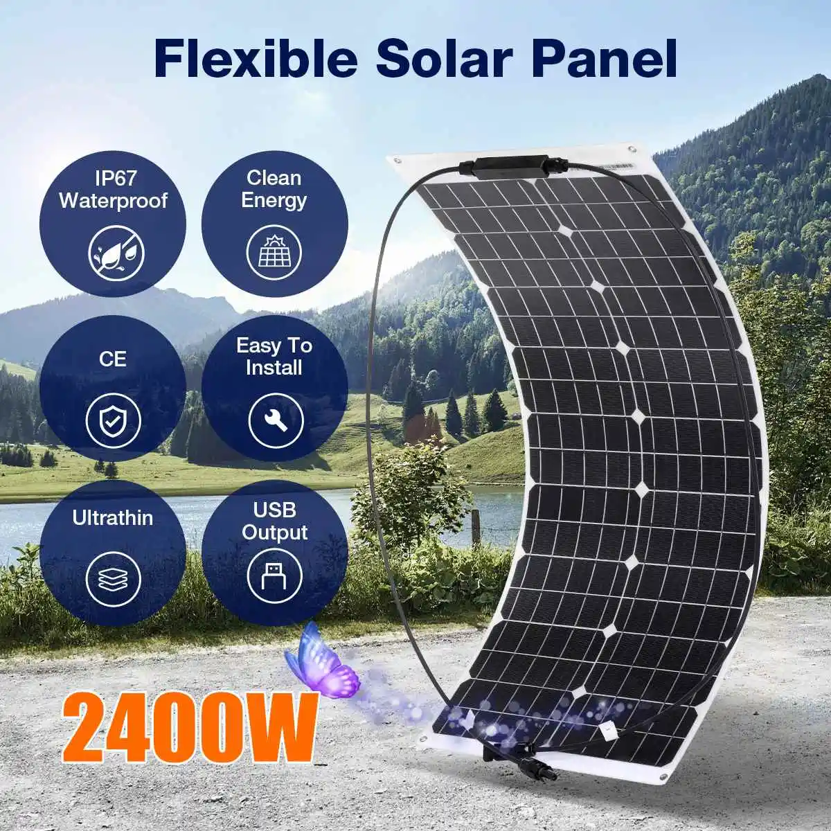 Панель Солнечная гибкая монокристаллическая, 104 см, 18 в, 2400 Вт