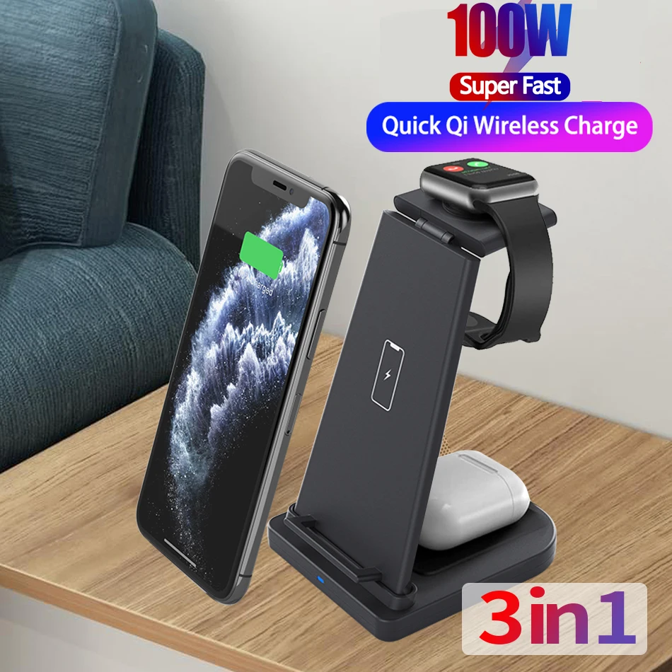 

3 in1 Wireless Charger For iPhone 11 X Xs AirPods Apple Watch 1/2/3/4/5 Wireless Charging Stand for iWatch Samsung Huawei Xiaomi