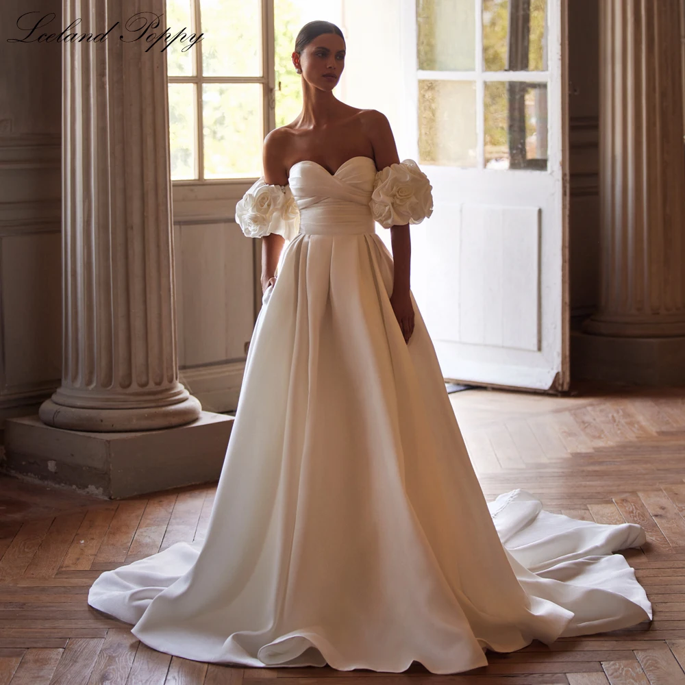 Lceland Poppy трапециевидные атласные свадебные платья без бретелек 2024 Плиссированные