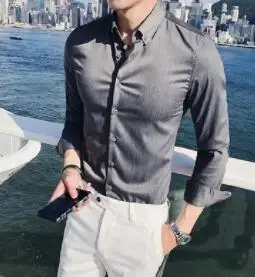 

2023HOT Free ShippingNew 2018 solid color matching men's slim shirt with long sleeve shirt G-10