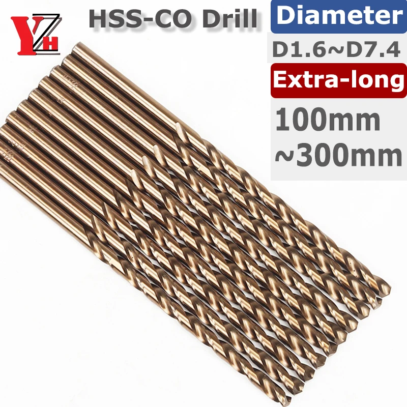 

YZH HSS-CO Сверхдлинные спиральные сверла Cobalt M35 100-300 мм Диаметр D1,6 ~ D7,4 мм Для нержавеющей стали/железа/меди/алюминия/дерева
