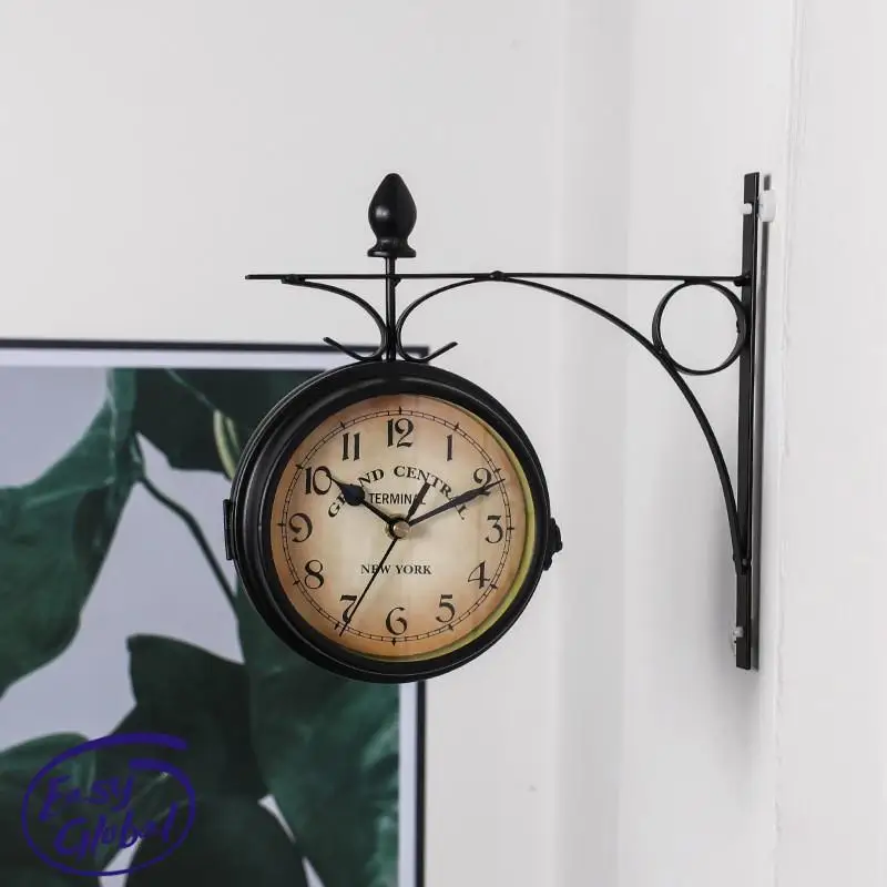 

OUTDOOR BRACKET GARDEN STATION WALL CLOCK DOUBLE SIDED CLOCK