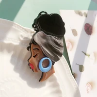 wulibaby acrylic africa lady brooches for women unisex wear big earrings black hair girl party casual brooch pin gifts