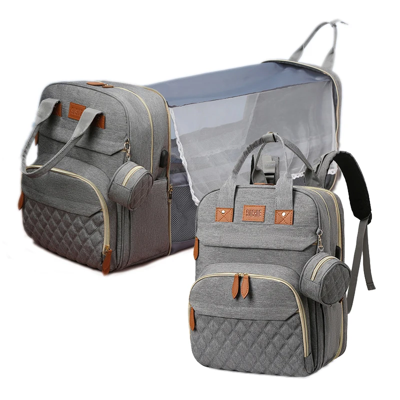 

2022 Fashion Portable Folding Crib Diaper Bag Multi-Function Large Capacity Baby Backpack Diaper Bag Baby Stroller Organizer Bag