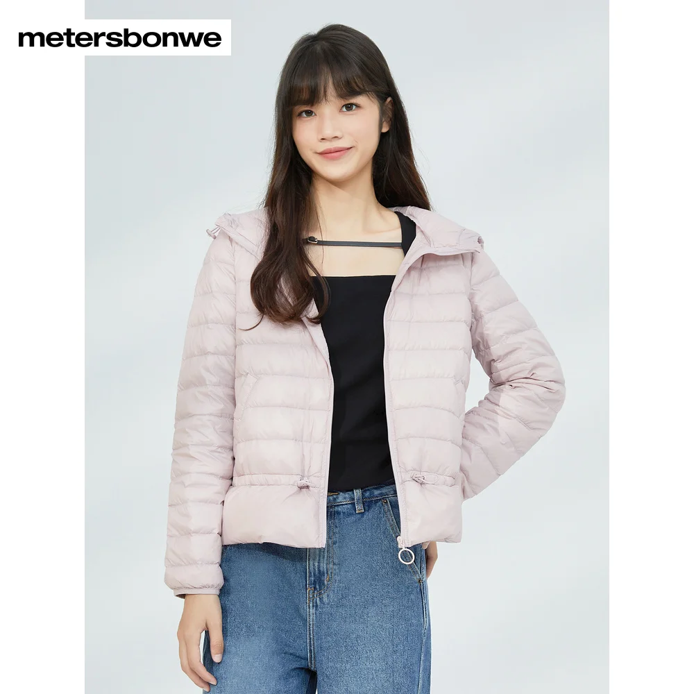 Metersbonwe Ultralight Down Jackets With Hooded Women Fit Basic Winter Warm Wear 90%Duck Down Light Thin  Solid Color Down Coats