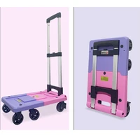 portable shopping cart aluminum alloy travel folding trolley with 6 wheels brake telescopic rod free installation bearing 150kg