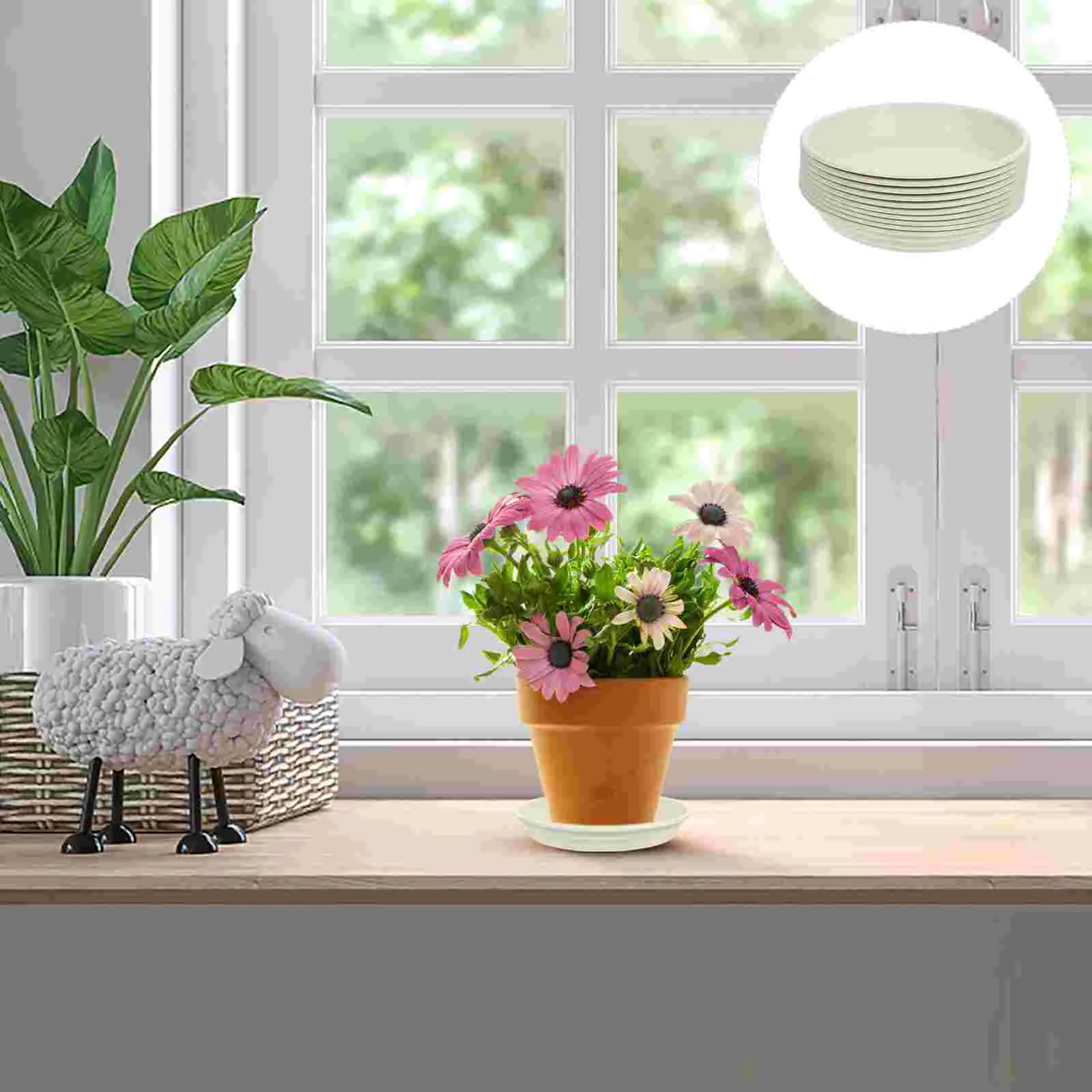 

10 Pcs Indoor Planters Flower Pot Base Holder Bottom Trays Flowerpot Bracket 17X17CM Beige Resin Plastic Simple