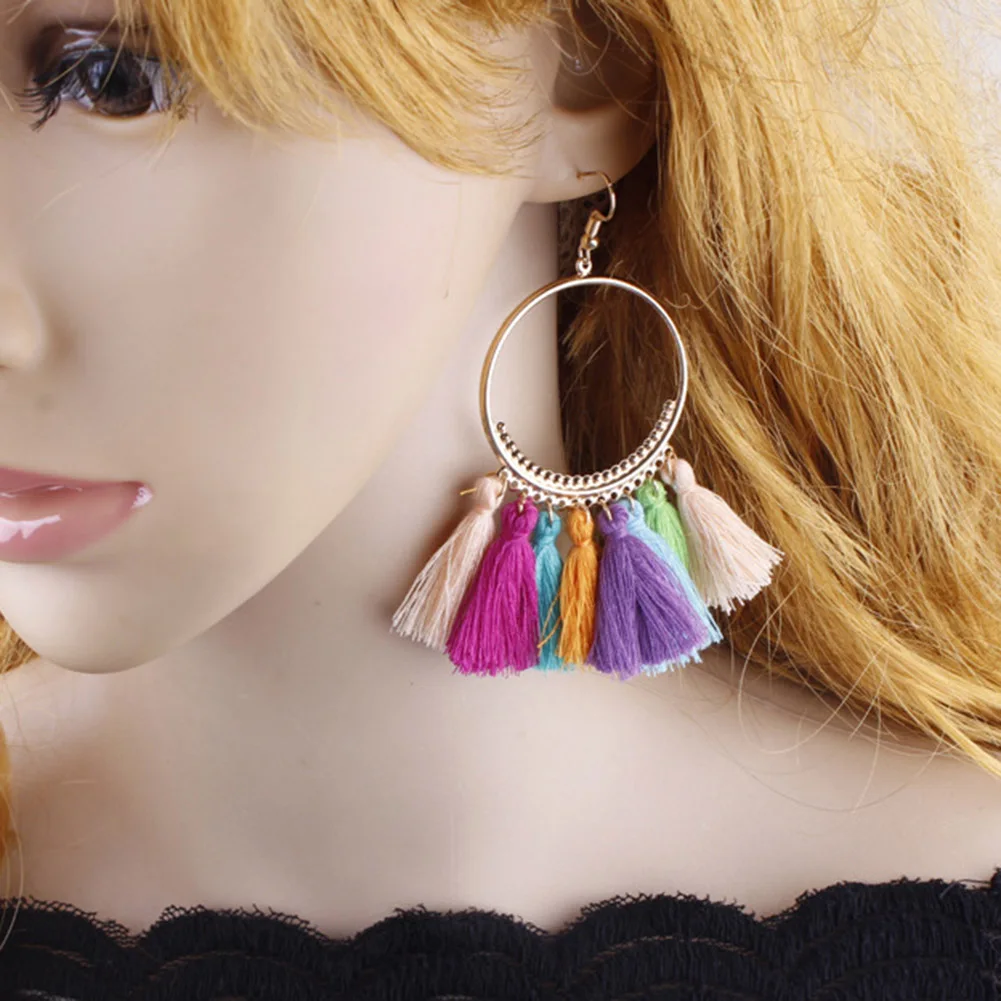 

Bohemian Fan Shaped Tassel Earrings For Women Lady Female Fringe Handmade Dangle Earring Vintage Dangle Drop Earrings Jewelry