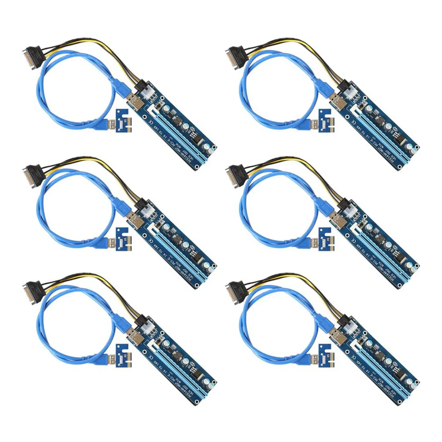 

PCIE Riser 1X до 16X карта адаптера питания ed Riser, 60 см USB 3,0 Удлинительный кабель, 6-контактный кабель питания SATA-6 шт.