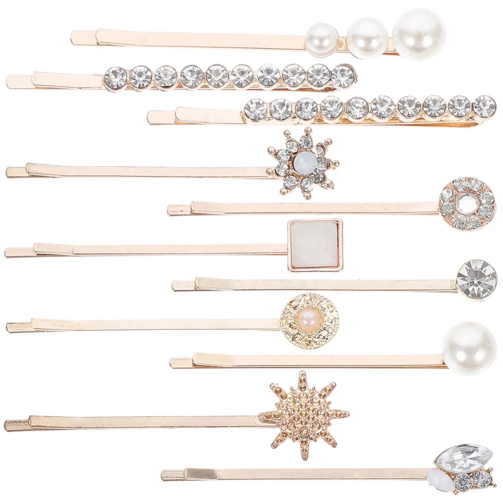 

11 Pcs Crystal Hair Clips Pearl Short Barrettes Bobby Pin Hair for Ladies and Girls (04,05,1 Set Each)