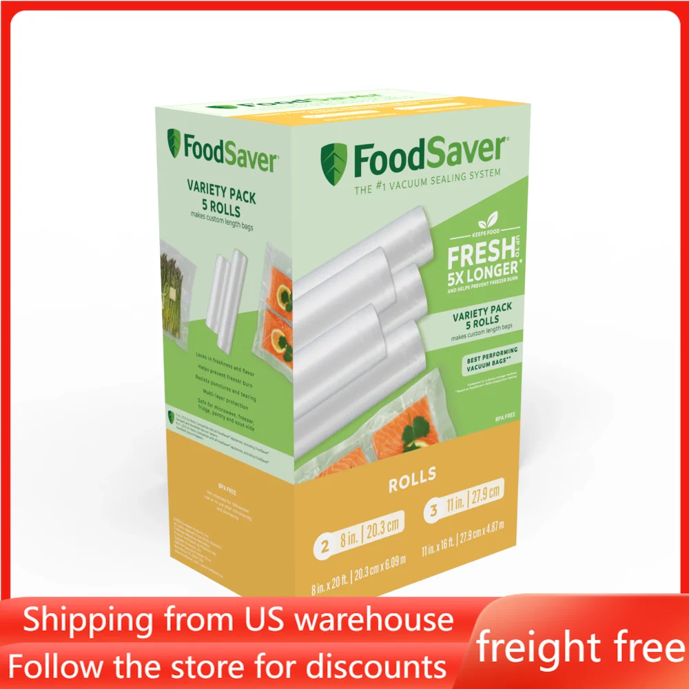 

Упаковочные рулоны для вакуумного уплотнения, 3 рулона (11X16 дюймов) и 2 рулона (8X20 дюймов), для кухонного хранения, пластиковые пакеты, упаковочные принадлежности