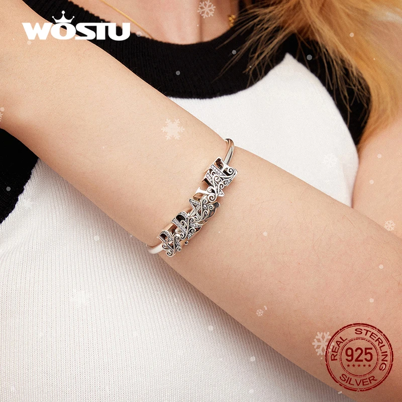Женский браслет WOSTU из стерлингового серебра 925 пробы с 26 буквами сверкающие