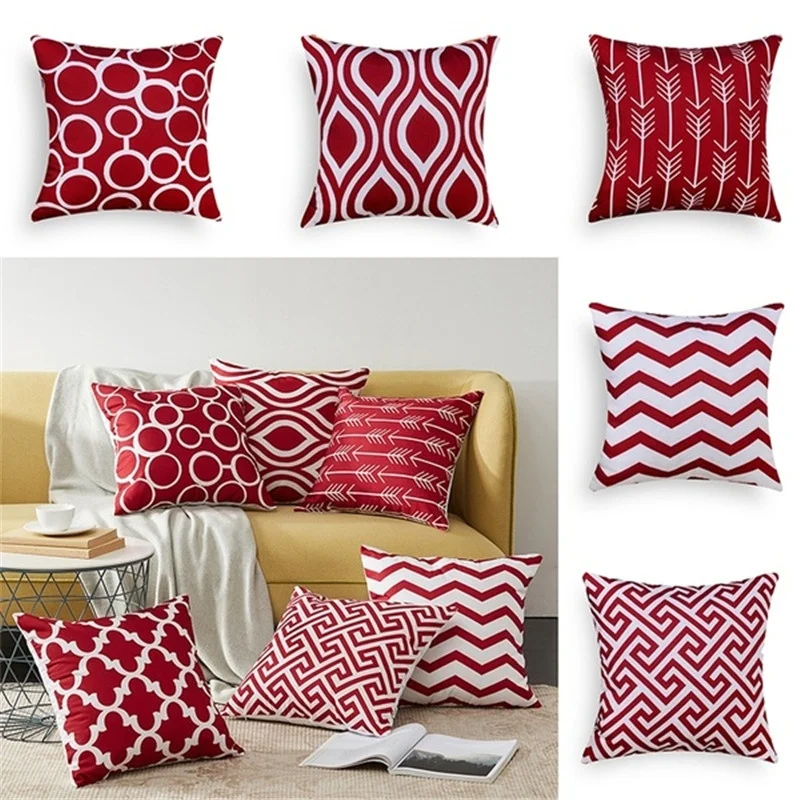 

1PC Wine Red Geometric Patterns Pillow Cover Couches Sofa Cushion Covers Super Velvet Pillowcases for Home Decorstion 45x45cm