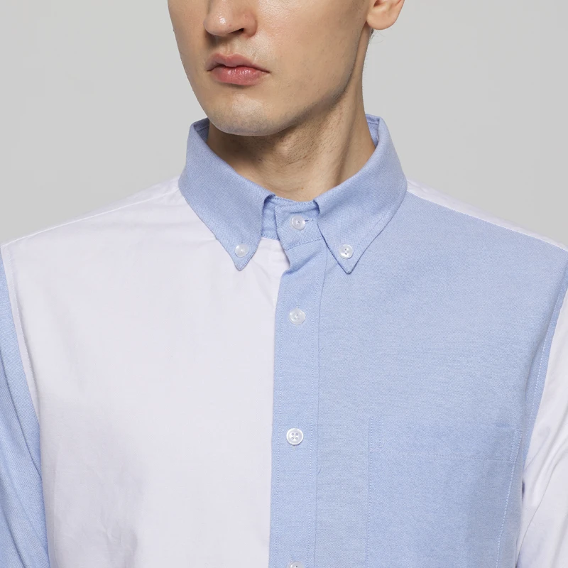 TB THOM Men's Shirt Fashion Top Brand Contrast Color Patchwork Casual Oxford Fine Cotton Long Sleeve High Quality Women's Shirts