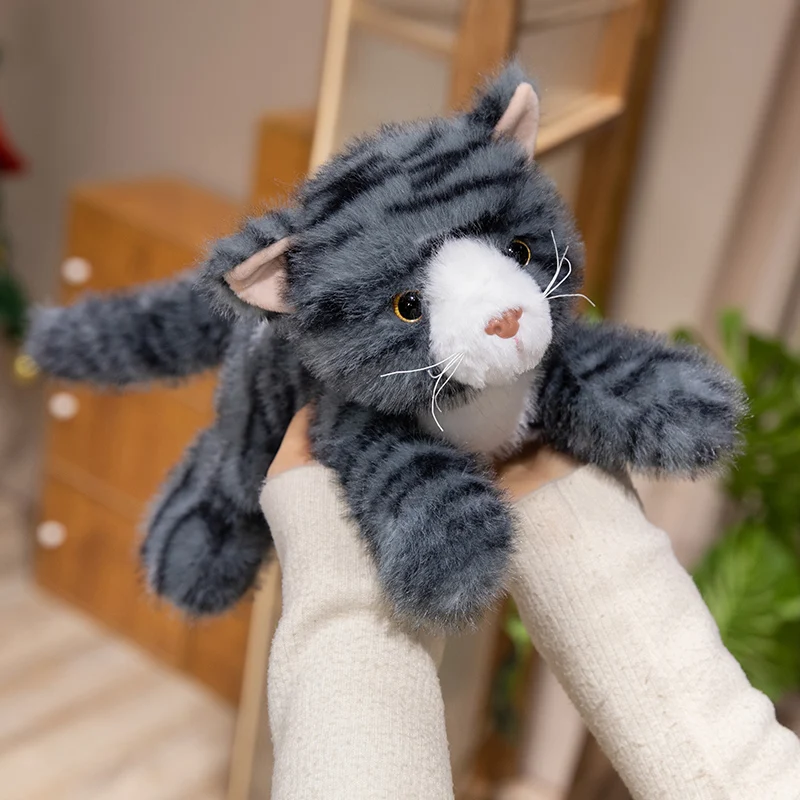 Фото Kawaii имитация кошки, плюшевая игрушка, мягкое животное, плюшевая, желтая, серая, подушка для котенка, детский подарок на день рождения для девочек, игрушки для домашних животных, декор №4