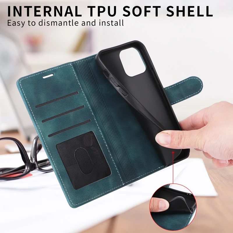 Магнитный флип-чехол для телефона Apple iPhone XS Max XR X 6 7 8 Plus SE 2020 2022 однотонный кожаный