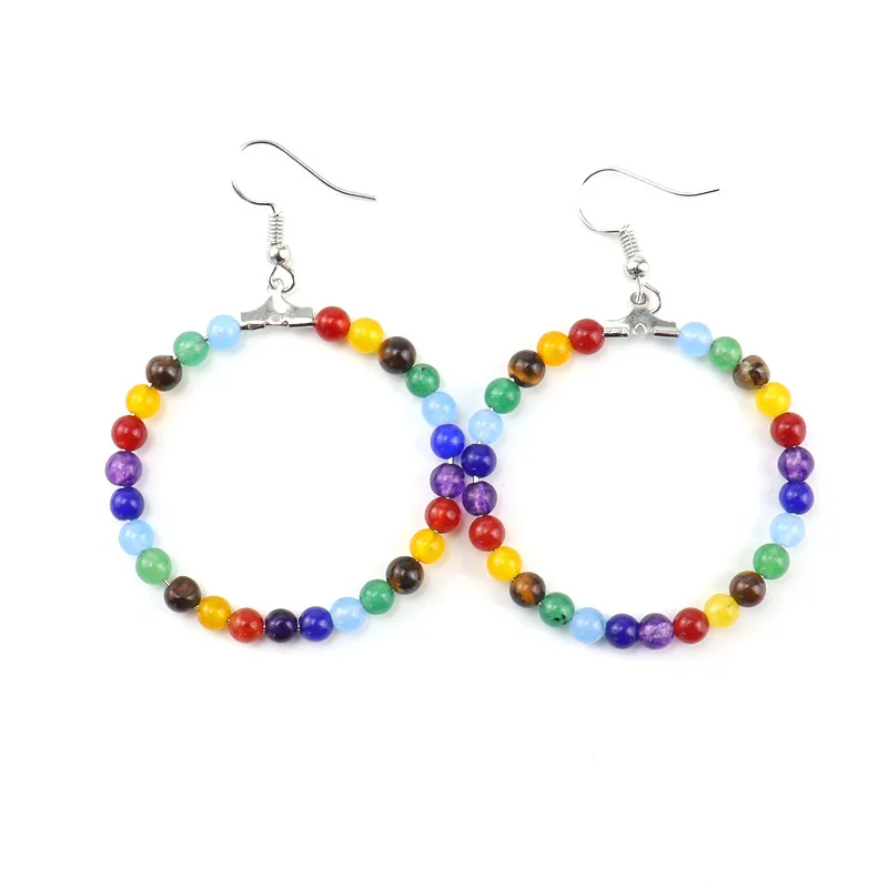 

10 Pair Big Circle Natural Stone Beads Bohemia Earrings Reiki Healing Roses Quartz Crystal Agates Earrings Fashion Jewelry