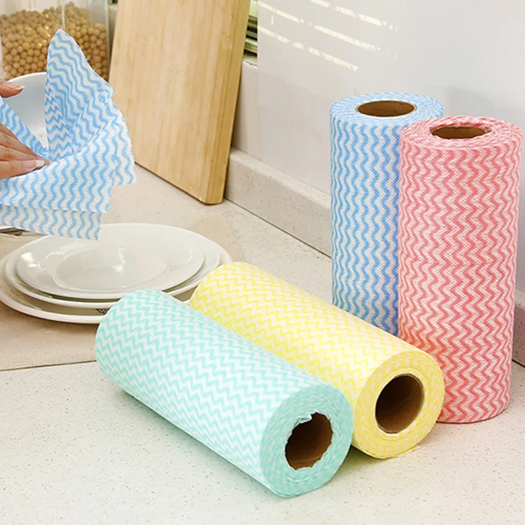 

50 Pcs/Rolls Disposable Reusable Kitchen Rolls Non-Woven Kitchen Cloth Rolls Cleaning Rags Scouring Pads Dish Towels