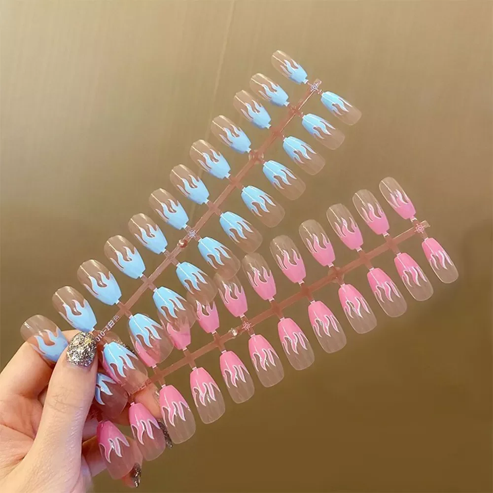 

2022NEW Pcs Flame Fake Nails with Designs Nail Extra Long Coffin Ballerina Detachable Full Cover Fake Nails Wedding Party Decora