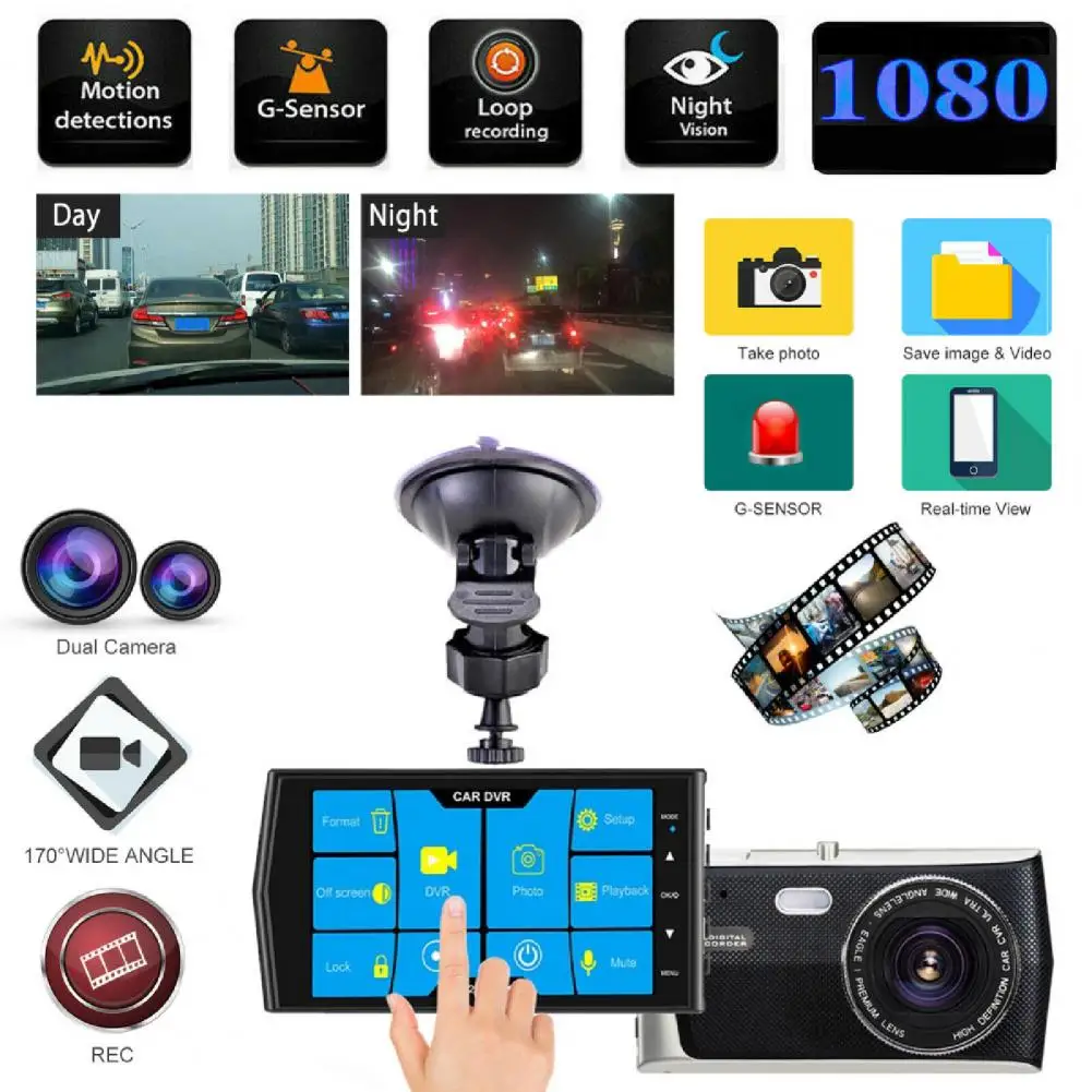 

1080P HD Car Dash Cam DVR Camcorder 4 inch Night Vision Sensor Car Camera Recorder Automobile Video Recorder Car Accessories
