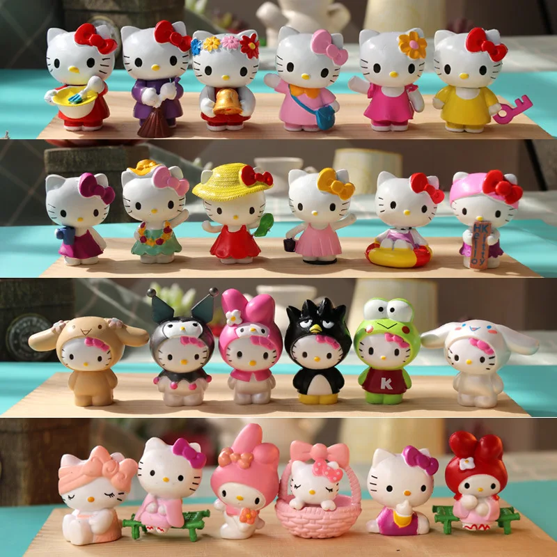 

6pcs Cute Hello Kitty Mini Action Figure Cake Topper Figurines Garden Cake Plant Decoration Party Supplies Birthday Cartoon Toy