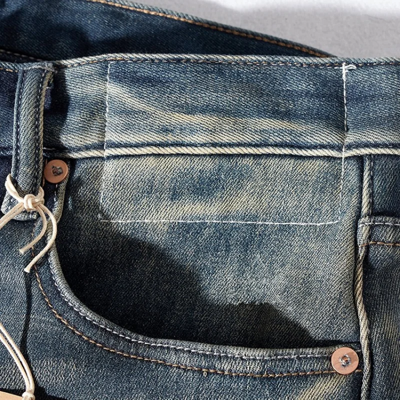 Plush jeans men's winter thickened warm denim pants comfortable elastic worn tapered small straight pants men's