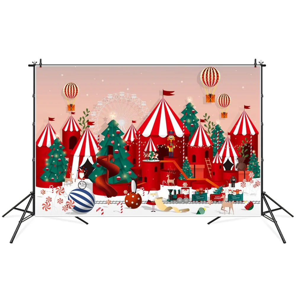 

Christmas Amusement Park Tree Ball Lollipops Photography Backgrounds Custom Baby New Year Party Decoration Photo Booth Backdrops