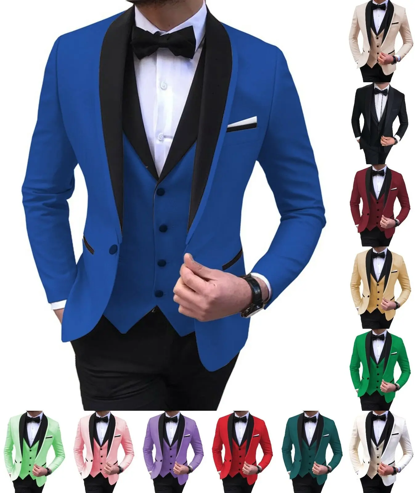 

Men's Suit Burgundy Stitched Purple Groom Groomsmen Casual Slim Fit 3 Piece Prom Tuxedo Jacket + Tank Top + Trousers