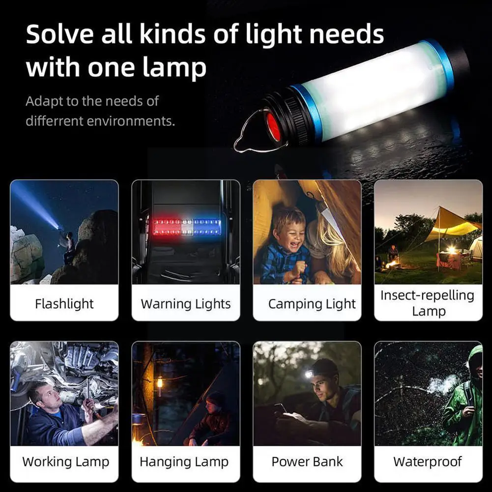 

Outdoor Hanging Waterproof Led Camping Light Multifunction Light Flashlight Rechargeable Emergency Light Tent Usb F7g4