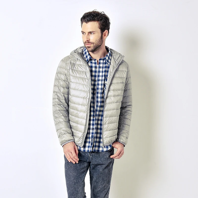 

Winter New Hooded Lightweight Down Jacket Men's Plus Size Solid Color Warm Long Sleeve coat