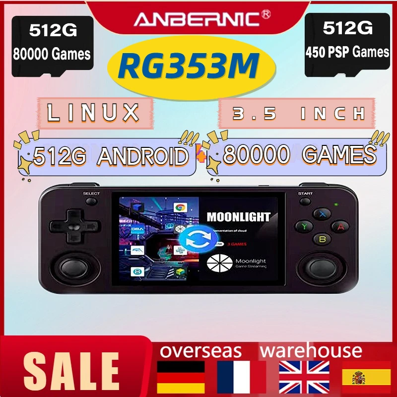 

512G ANBERNIC Original RG353M 3.5Inch IPS WIFI Bluetooth Handheld Game Console Multi-touch Screen Android&Linux 80000 Games NEW