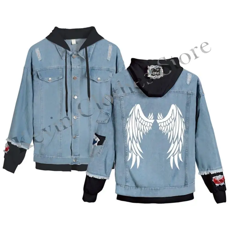

Женская джинсовая куртка с капюшоном Angel Wings, зимняя куртка-бомбер с капюшоном, 2023