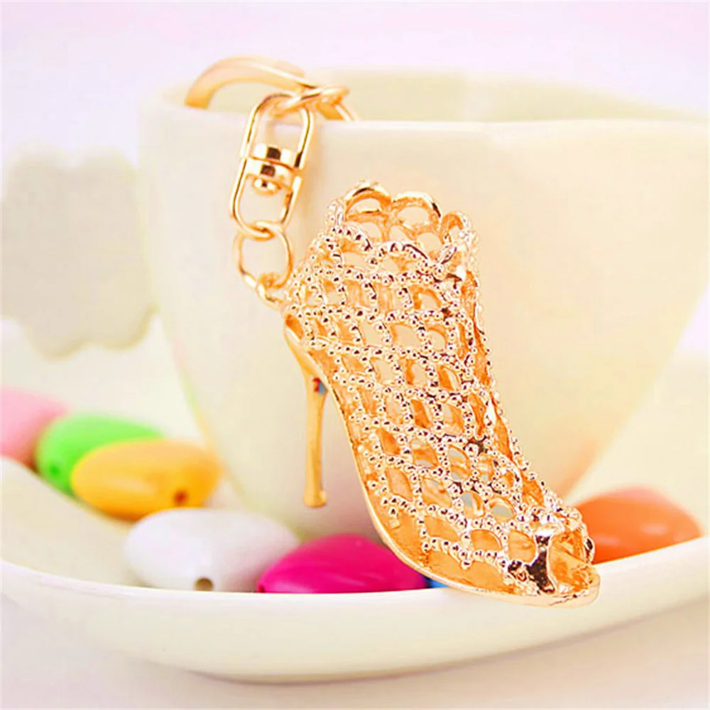 

Crystal Hollowed Out High-heeled Shoes Keychain Creative Fashion Design Pendant Accessories Car Bag Keyring For Women Gift