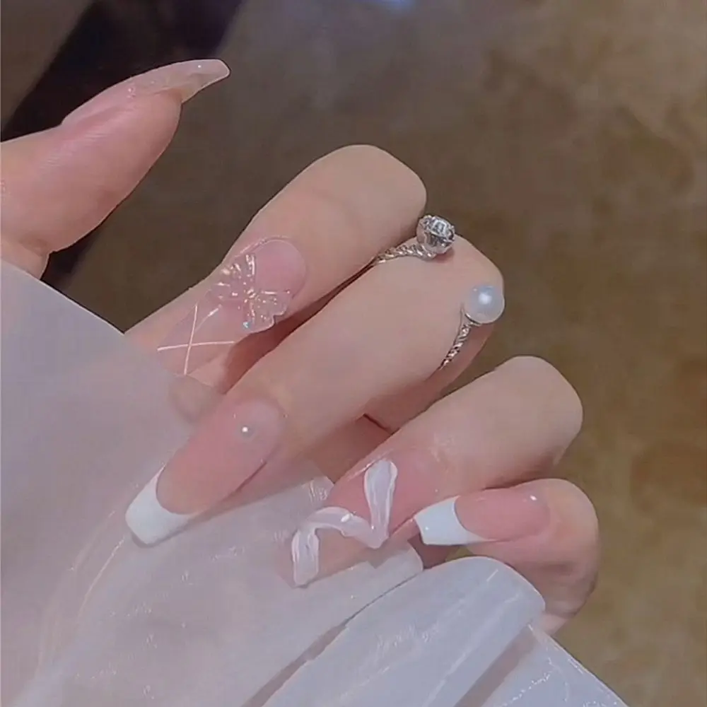 

Heart Ballerina Manicure Tool Detachable Full Cover Nail Tips Bow French Coffin False Nails Glitter Fake Nails Wearable
