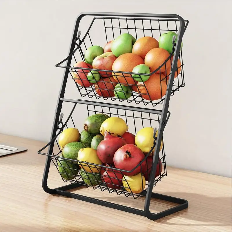 

2 Tier Fruit Basket Kitchen Countertop Storage Organizer Large Capacity Fruits Vegetable Shelf Rack For Bathroom Living Room