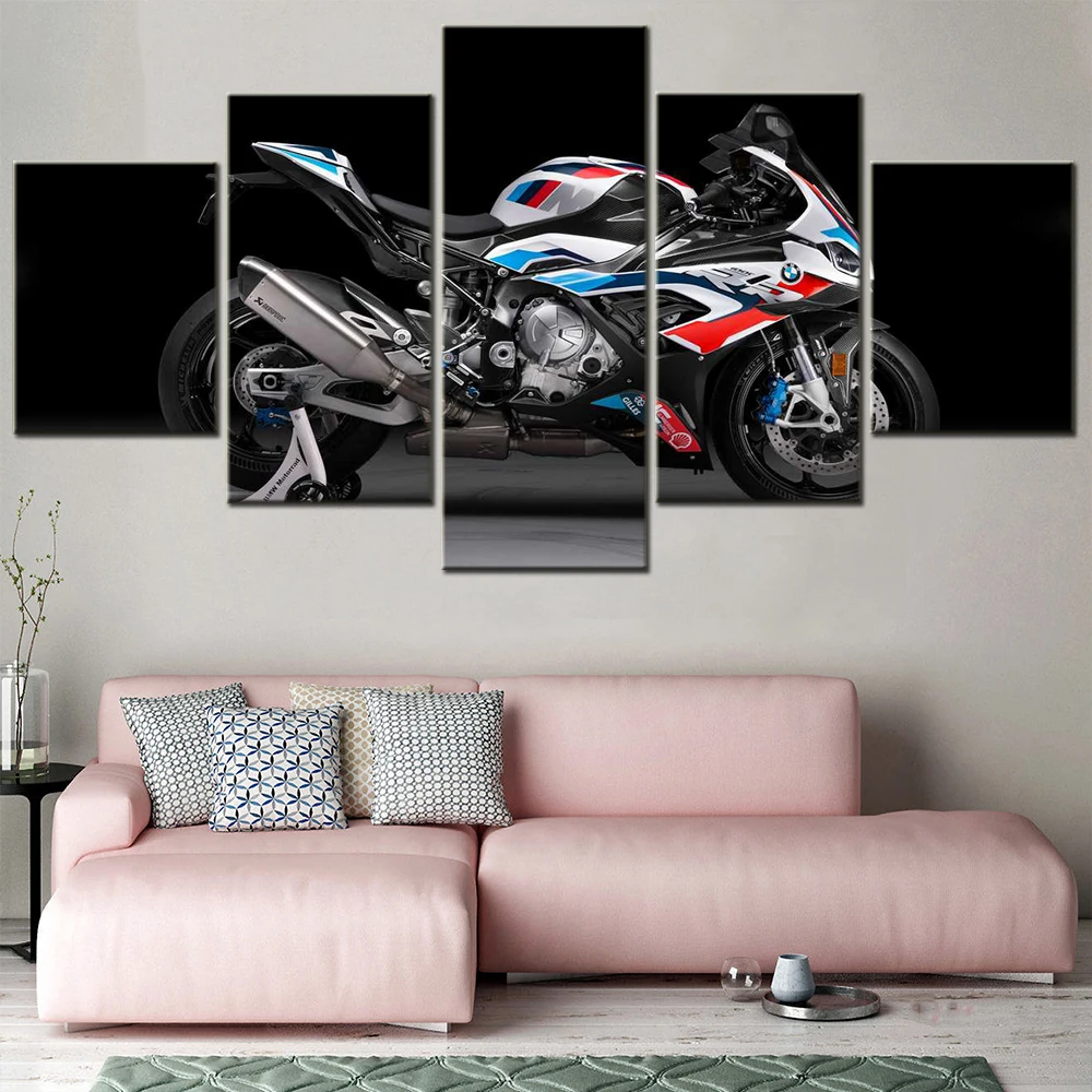 

5 Panel 2021 Bmw S1000rr BMW Motorcycle Modern Home Wall Decor Canvas Picture Art HD Print Painting On Canvas For Living Room