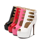 Женские туфли-лодочки на платформе 14 см, кожаные туфли с открытым носком, высокий каблук, с запахом, черные, 44 45 46