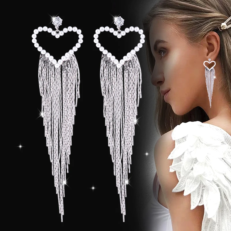 

SINLEERY korean luxury earrings Gorgeous Round Cubic Zirconia Long Tassels Earrings Women Earring wedding accessories SSH
