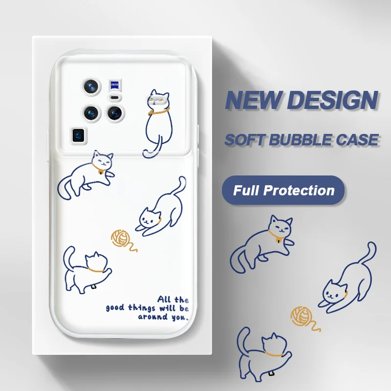 

For vivo X80 X70 X60 V20 Pro X70T X60S S7 S7T S1 Y7S Z1X iQOO Neo Case Lovely Cat Bubble Phone Case Glossy Air Cushion Cover