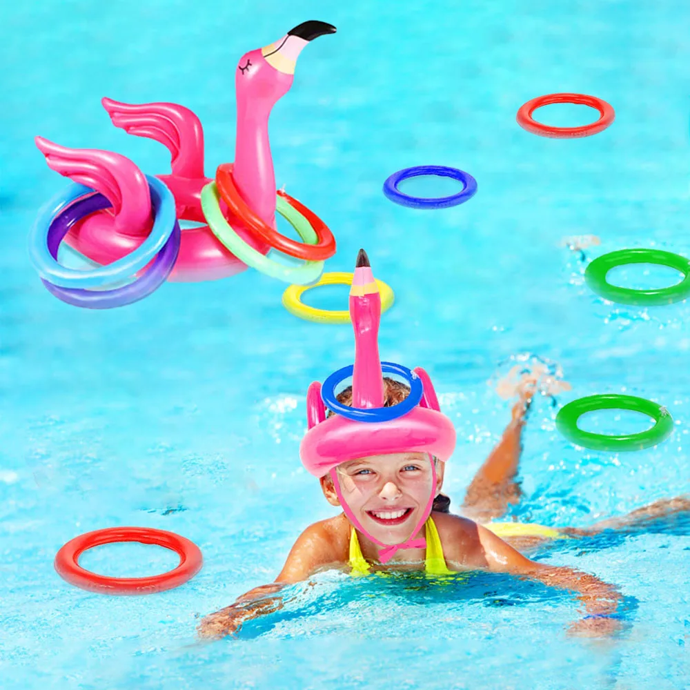 

Inflatable Flamingo Pool Toys Games Set Ring Toss Game For Flamingos Party Decor Kids Family Hawaiian Beach Swimming Supplies