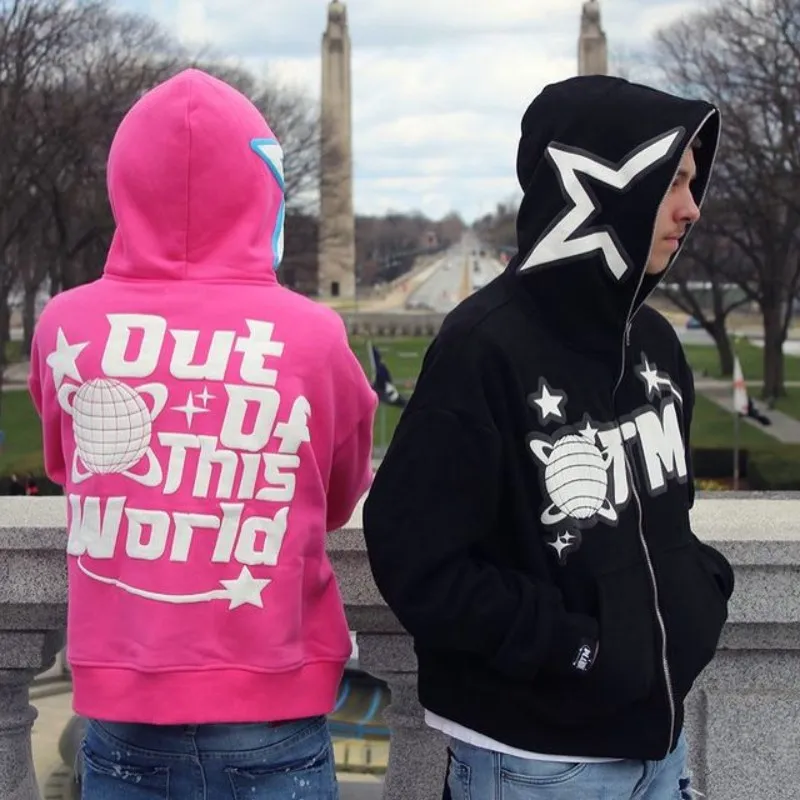 

Unisex Y2K 2000s Streetwear Full Zip Up Hoodies Women Letter Print Sweatshirt Autumn Winter Punk Coat Hip Hop Harajuku Clothes