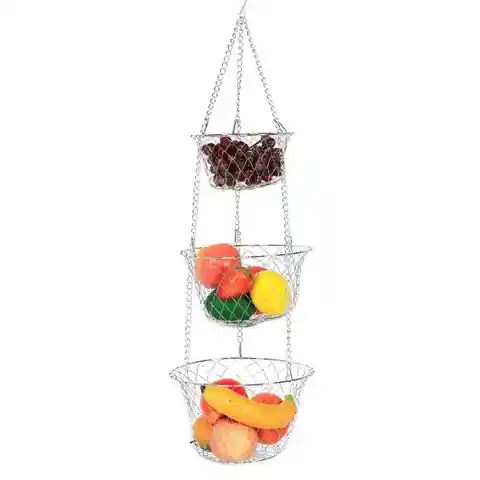 3-уровневая Съемная железная корзина для цветов, подвесной органайзер, корзина для хранения овощей и фруктов для кухни, ресторана, магазина, ...