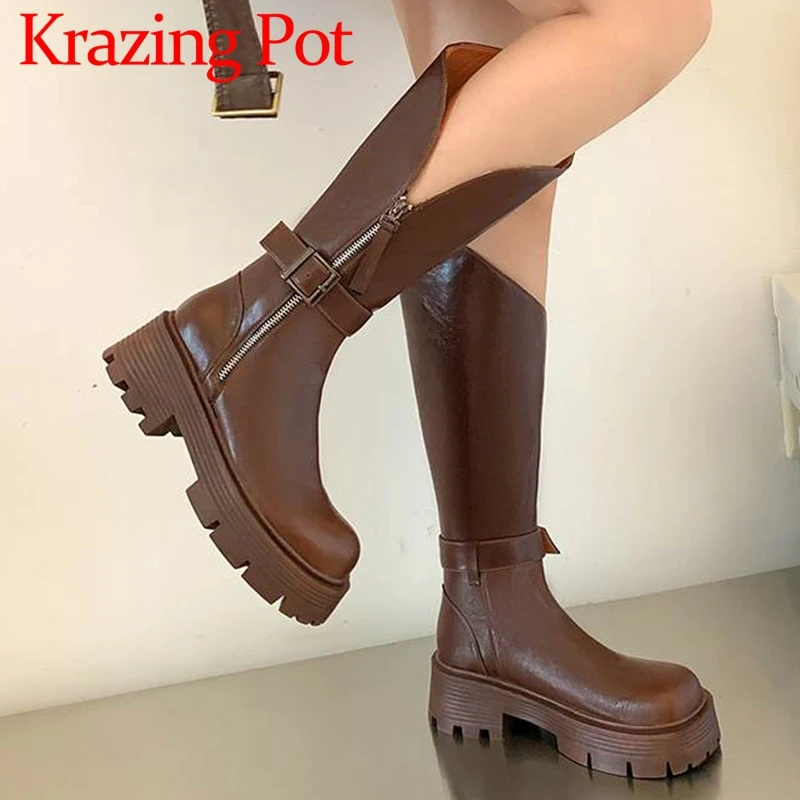 Krazing Pot длинные сапоги из натуральной кожи с круглым носком и средним каблуком для
