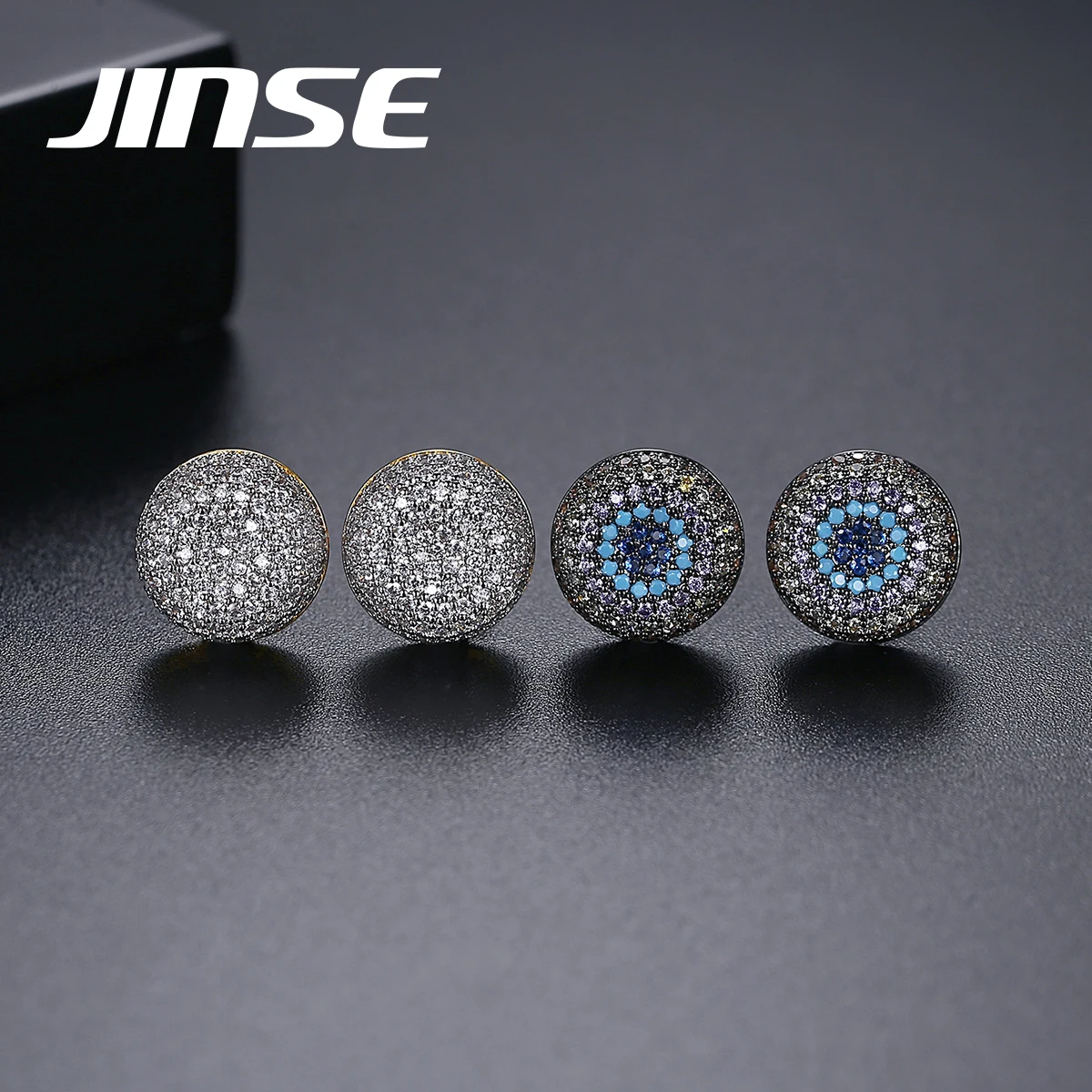 

JINSE Round Cubic Zircon Stud Earrings Vintage Hip Hop Iced Piercing Earring for Men Woman Stainless Steel Punk Fashion Jewelry