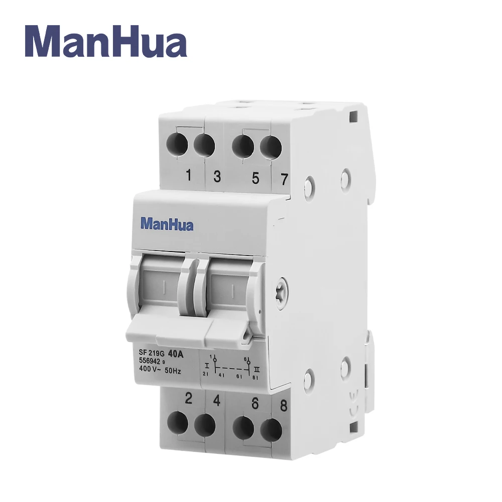Передача ManHua SF 219G 40 А 3 положения модульный переключатель на DIN-рейку I-0-II
