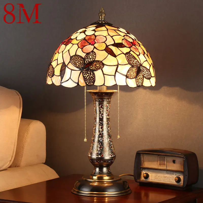 

8M European Brass Vase Table Lamps LED Creative Modern Tiffany Shell Decor Desk Light for Home Living Room Bedroom